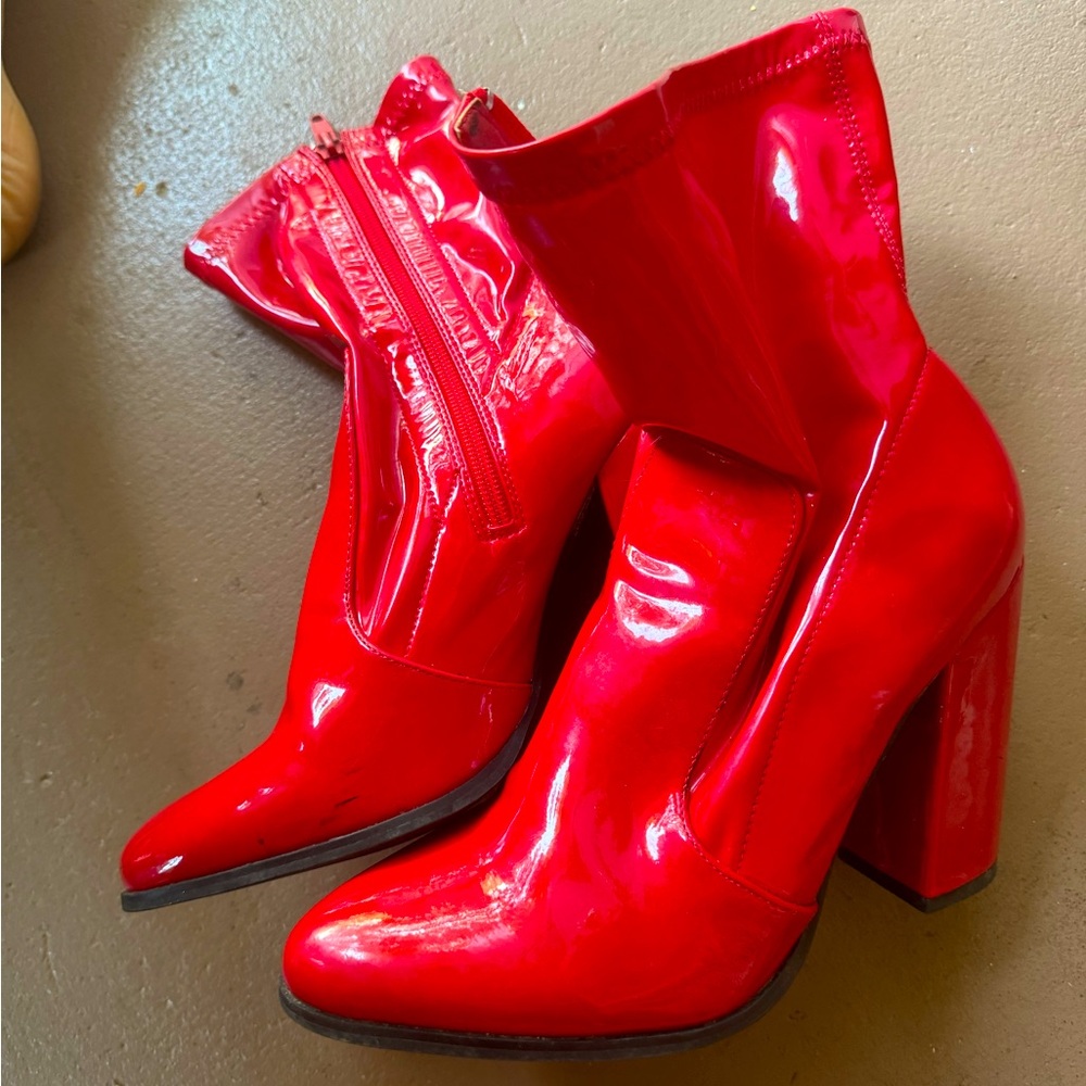 Red ankle boots